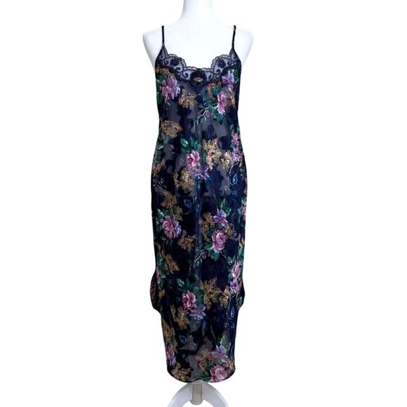 Vintage California Dynasty Slip Nightgown Lace Sheer Burnout Floral Blue Size S - Picture 1 of 7